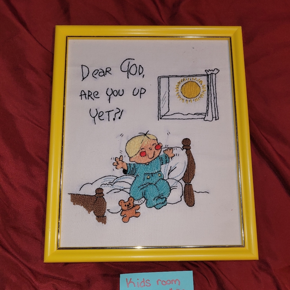 Needlepoint religious kids room decor